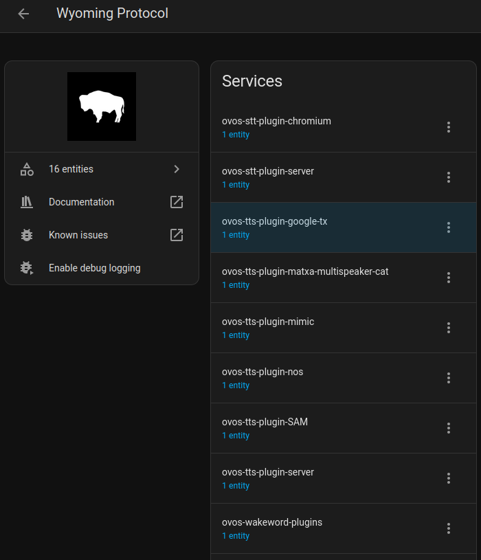 wyoming entities in Home Assistant